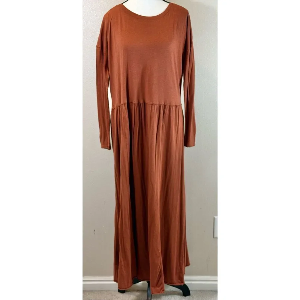 Free People Anytime Longe Sleeve Cotton Rustic Boho Midi Dress Women's Small